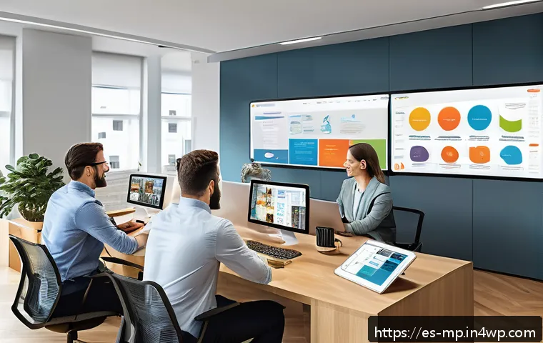 마이크로커뮤니티 플랫폼 비교 - A vibrant digital workspace scene showing a diverse group of professionals collaborating in a sleek,...