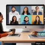 마이크로커뮤니티의 커뮤니케이션 도구 분석 - A cozy digital workspace showcasing a diverse group of young adults engaged in a lively online commu...