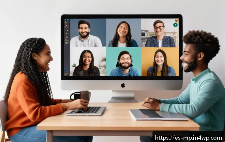 마이크로커뮤니티의 커뮤니케이션 도구 분석 - A cozy digital workspace showcasing a diverse group of young adults engaged in a lively online commu...