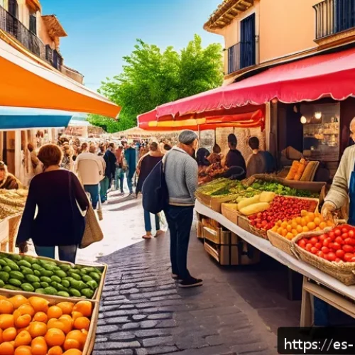 마이크로커뮤니티의 경제적 가치 - A vibrant urban neighborhood scene in Spain showcasing a lively microcommunity market with local ven...